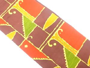 手織り紬幾何学模様織出し袋帯